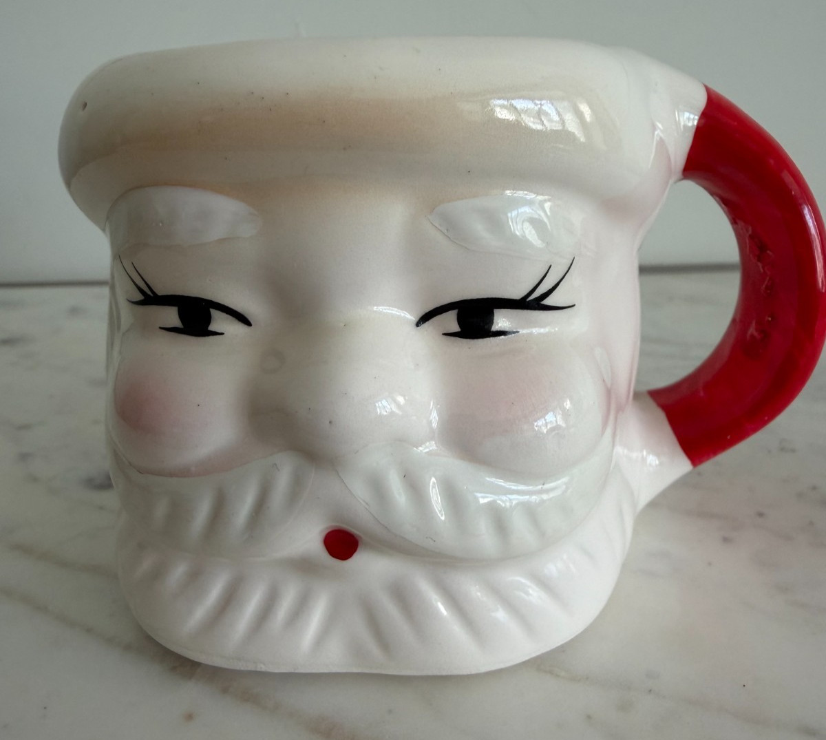 Vintage Ceramic Santa Claus Face Mug Red Handle