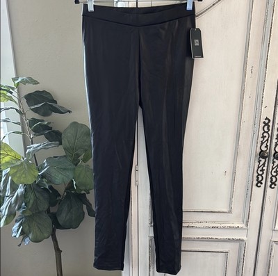 NWT Clara Sun Woo Leather Front Knit Back Pull On Black Leggings, Women's Medium