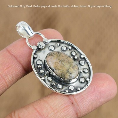 925 Sterling Silver Heart Chakra Unakite Stone Boho Anniversary Pendant Jewelry