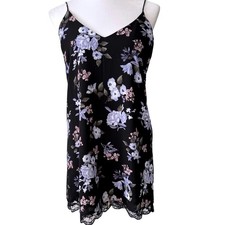 FOREVER 21 Black Floral Lace Trim Slip Dress Camisole Mini Dress S
