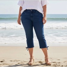 NYDJ Pilar Capri With Drawcord Hem Dark Wash Blue Jeans MARJCP2799 Womens 8