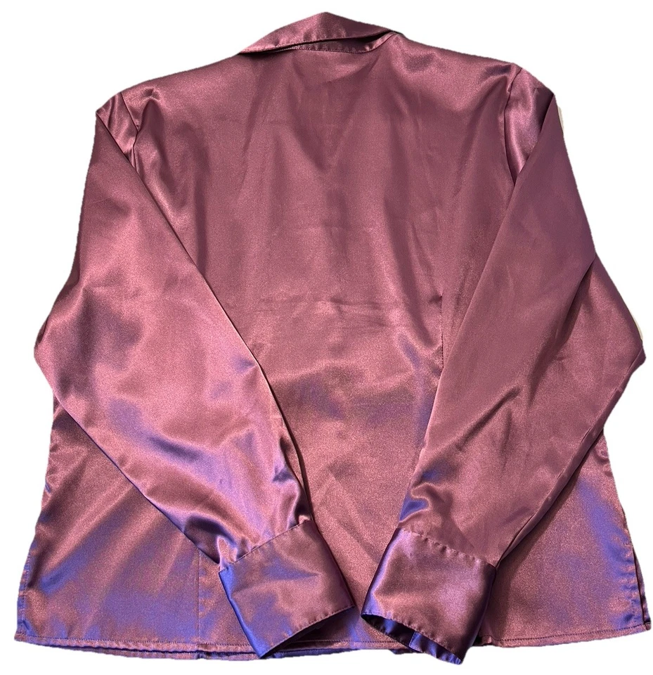 Blusa KATHIE LEE Wms XL púrpura satinado botón manga larga cuello Foto 2 de 4
