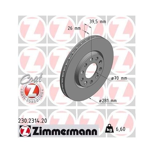 Bremsscheibe Zimmermann 230.2314.20 Coat Z FüR Fiat Vorderachse-image