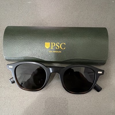 PSC Los Angeles Men's Rectangular Sunglasses Black Frame Gray Lenses w/ Case