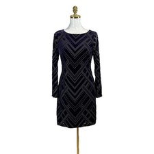 Vince Camuto Velvet Sheath Dress Size 6 Black Purple Geometric 3/4 Sheer Sleeves