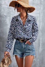 Women's Long Sleeve Button Up Print Blouse