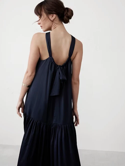 black satin maxi dress plus size Plus Size Satin Ruffle Maxi Dress – Mara Blak