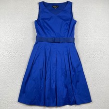 Jones New York Dress Womens 4 Royal Blue Stretch V Neck Belted Fit Flare Twee