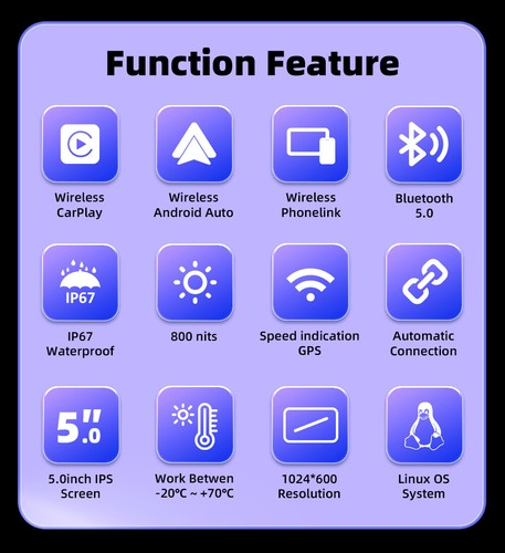 Universal Portable Linux Motorcycle Navigation 5"IPS Screen IP67 Carplay BT5.0 - Picture 2 of 22