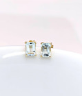Stud Earrings 14K Yellow Gold Plated 4Ct Emerald Cut Aquamarine Women Push Back