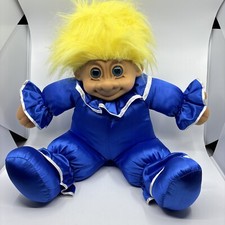 Vintage 24" Clown Troll Twin Russ Berrie  Co Blue Stuffed Plush Doll - EUC 