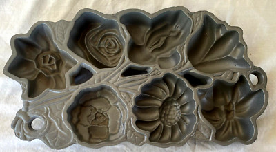 VTG John Wright Cast Iron Flower Mold Muffin Bread Baking Pan 1991 #1 USA