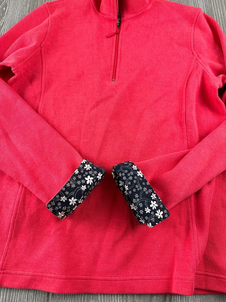 Chaqueta Pullover Orvis Mujer Talla M 1/4 Cremallera Tejida Coral Rosa/Rojo Manga Larga Foto 2 de 4