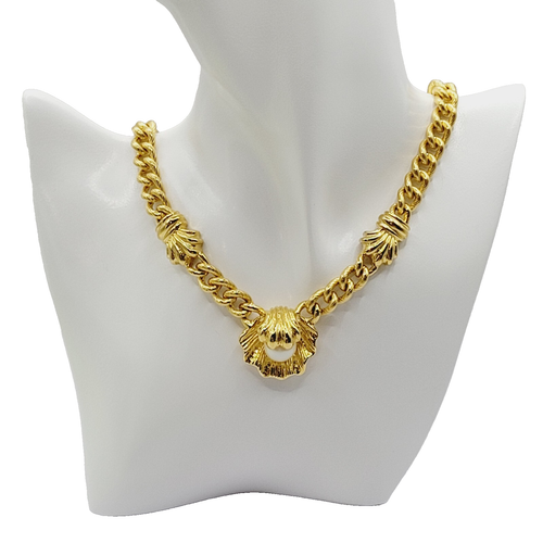 IVANA TRUMP Chunky Gold Tone Chain Faux Pearl in Oyster Shell Necklace 17 Inch - Picture 20 of 23