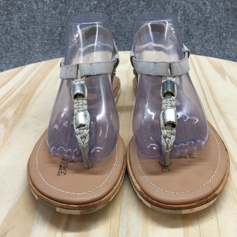 Sandalias Sorel Mujer 8 Ella T Correa Tobillo Planas Gris Cuero Hebilla Cómodas Foto 4 de 4