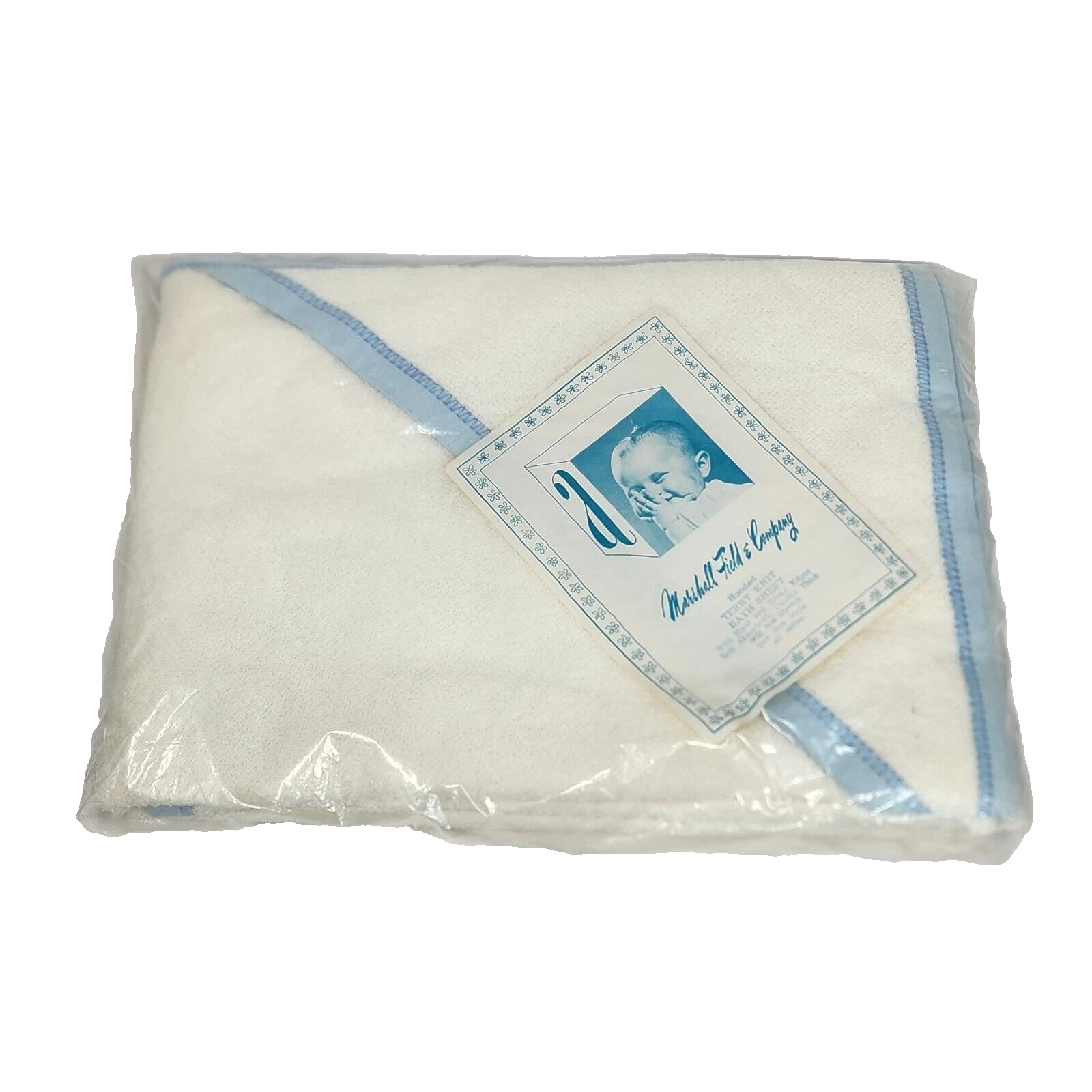 VINTAGE MARSHALL FIELDS HOODED TERRY KNIT BATH SHEET / TOWEL W HOOD BABY NEW NOS