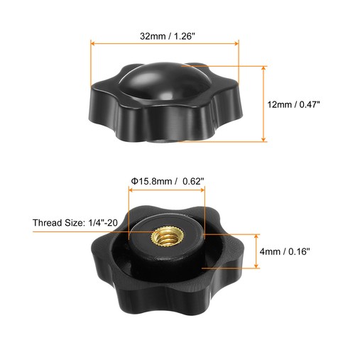 4pcs Star Knobs 1/4-20 Thread 32mm Head Non-Through Hole Clamping Handles Black - Picture 2 of 5