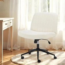 Criss Cross Legged Home Office Desk Chair 27.2" Wide Seat Armless Swivel Vanity