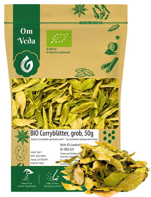 OmVeda BIO Curryblätter 50g | Getrocknet & Ganz | Für Currys, Sambar & Tadka