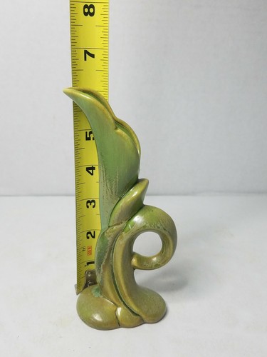 Vintage Ceramic Tall Standing Cornucopia Fluted Vase Green Drip not marked - Picture 2 of 6