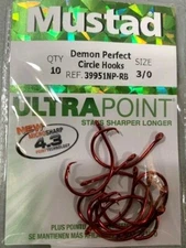 Mustad Demon 39951NP-RB-3/0-10U Perfect Circle 1X Fine-10 Ct