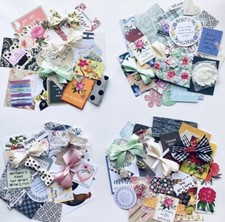 Grab Bag Fabric Lot Of 60 Plus Fabrics Trims Quotes Papers Bows Ephemera BG60