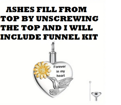 2 SIDED SUNFLOWER HUMMINGBIRD BIRD URN ASHES KIT Pendant 925 Silver 22'' Necklace