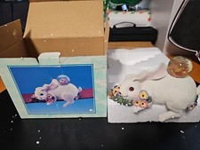 White 8" EasterRabbit with Snail EASTER PARADE Music Box Figurine - Shelf Hanger