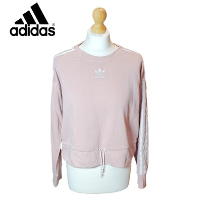 Adidas Damen Oversized Pullover UK Größe 6 Rosa Sweatshirt 1/4 Zip Pulli Ladies