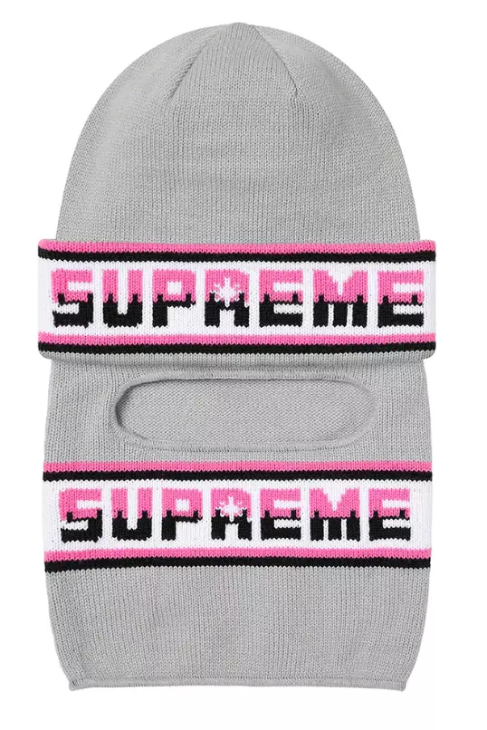 CASQUETTE CHAPEAU CAGOULE GRIS BONNET MASQUE DOUBLE LOGO SUPREME