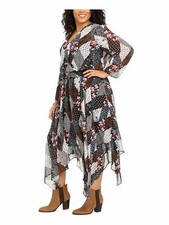 Tommy Hilfiger Dress Black Printed Midi Handkerchief 2X Plus NEW NWT 464