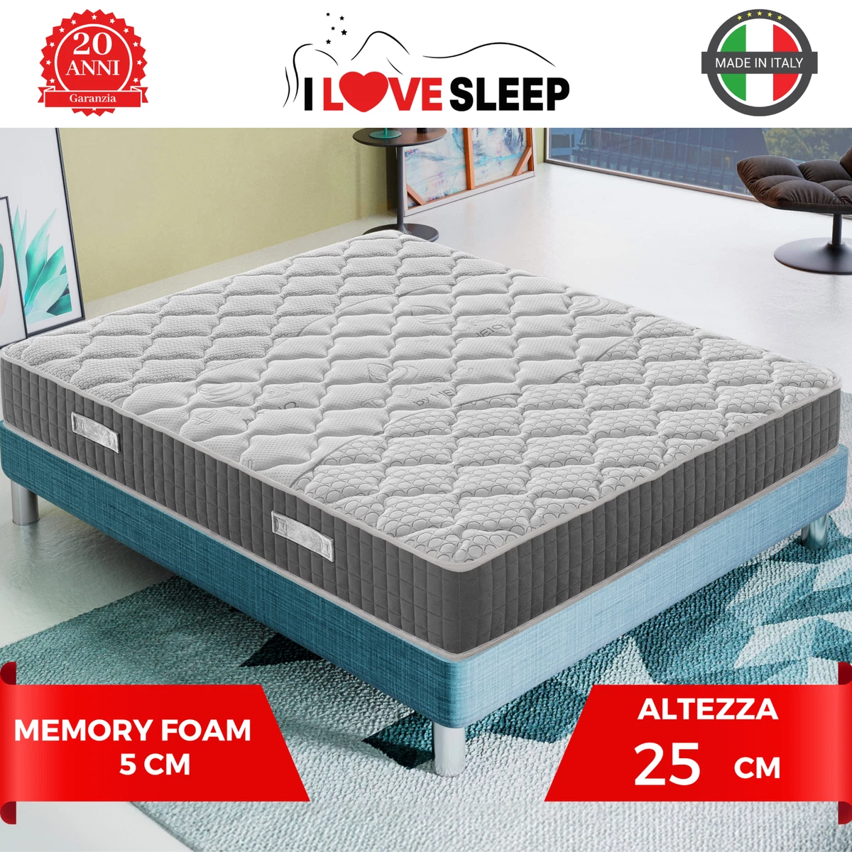 Matelas Memory Foam 140x190, hauteur 22 cm - Orthopédique | Easy