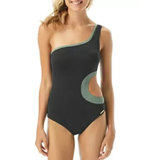 Vince Camuto Color-Blocked One-Shoulder One Piece Swimsuit Black Size 10 01056