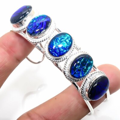 925 Sterling Silver Triplet Opal Gemstone Handmade Jewelry Bangle Sz 7-8