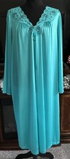 VTG Vanity Fair Women's Turquoise Nylon Lace Robe Size L Button Front