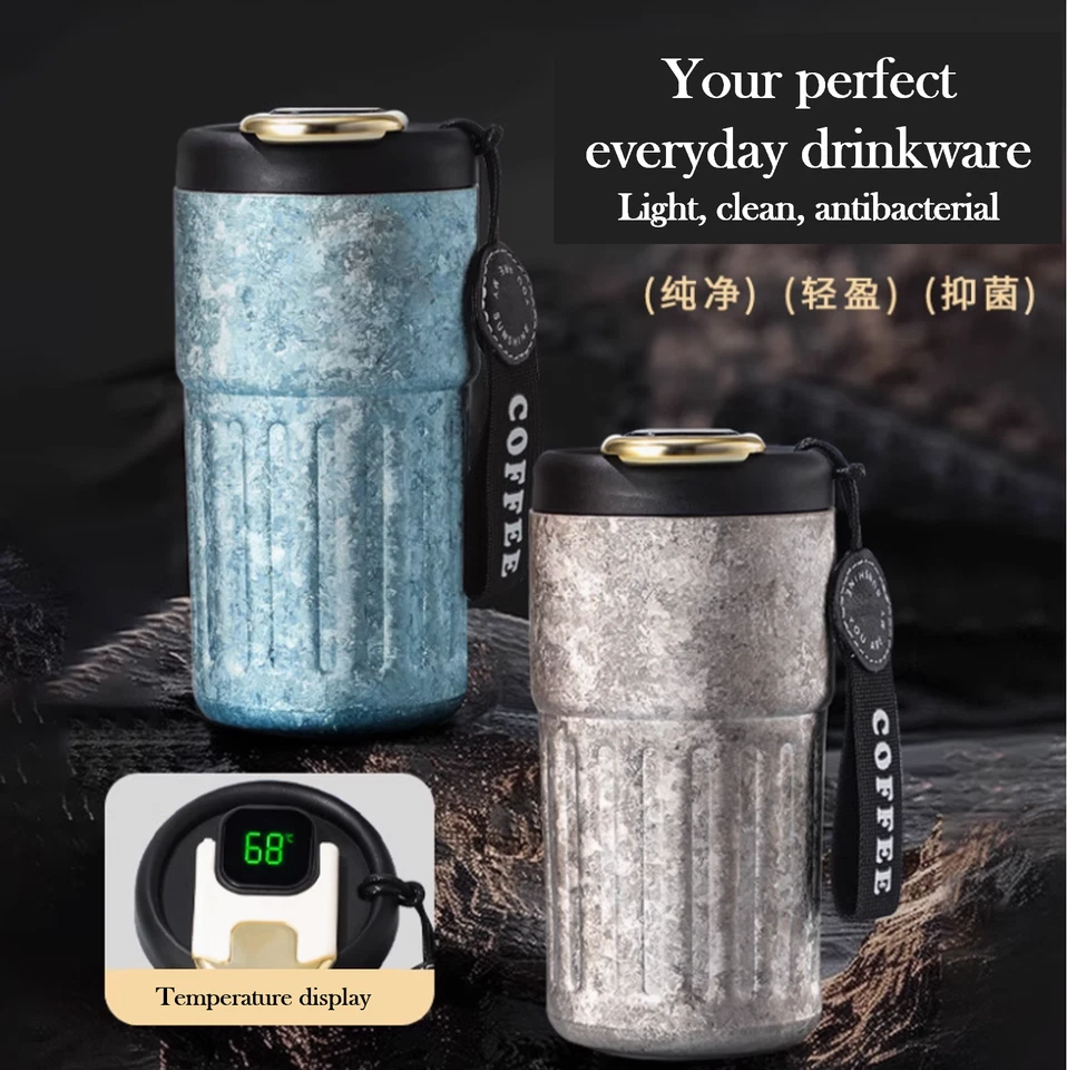 Botella vaso de café con aislamiento de titanio 99,79 % con tapa de exhibición de temperatura 14 oz Foto 2 de 4