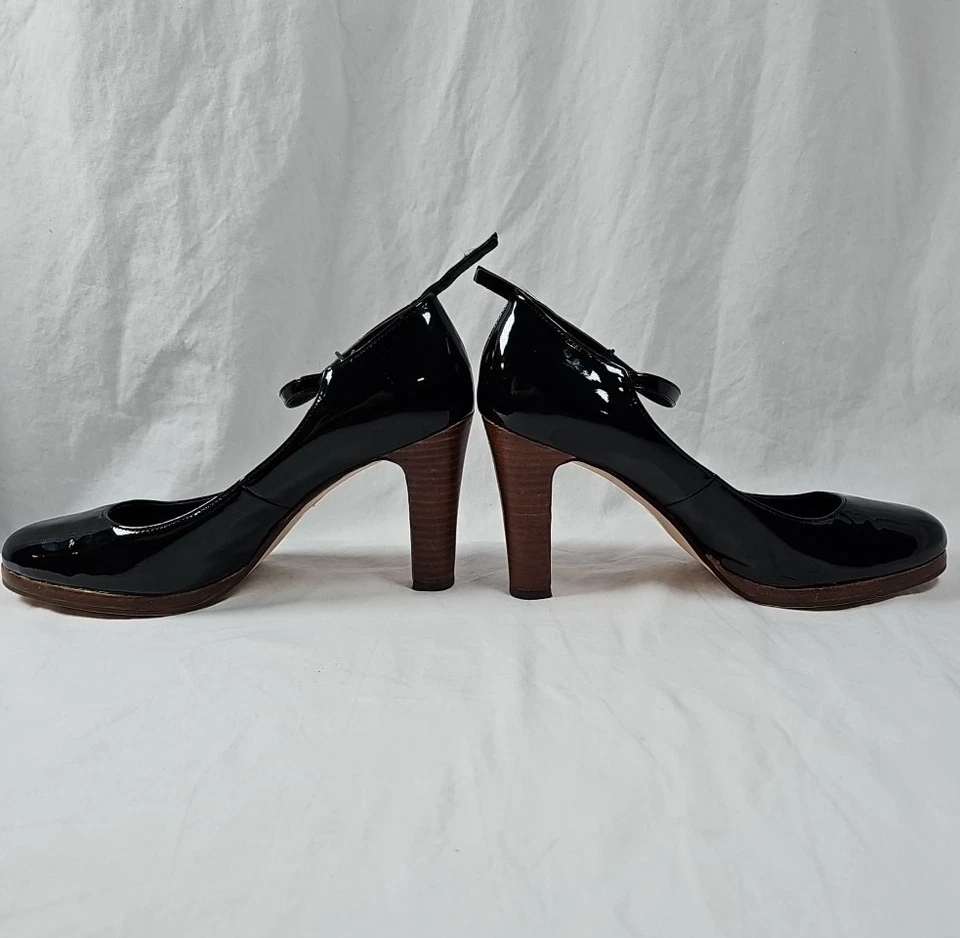 Falchi charol negro puntera redonda Mary Jane Pump tacón talla 9/39 Foto 4 de 4
