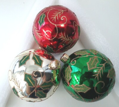 Holiday Lane Macys Ornament Lot 3 Shatter Proof Christmas 2017 Ornate Large 3''