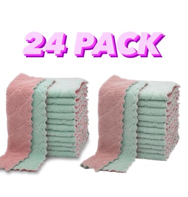 24 Pack Kitchen Dish Cloths Dish TowelsSuper Absorbent Coral Fleece