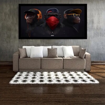 Banksy 3 Wise Swag Monkeys canvas Wall Art  Print Ready To Hang 70cm x 50cm