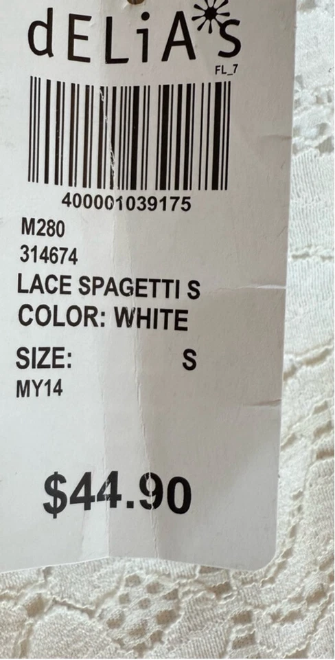 Usado en Excelente Condición Vestido dELiAs Para Mujer Talla S Blanco Encaje Espaguetis Foto 4 de 4