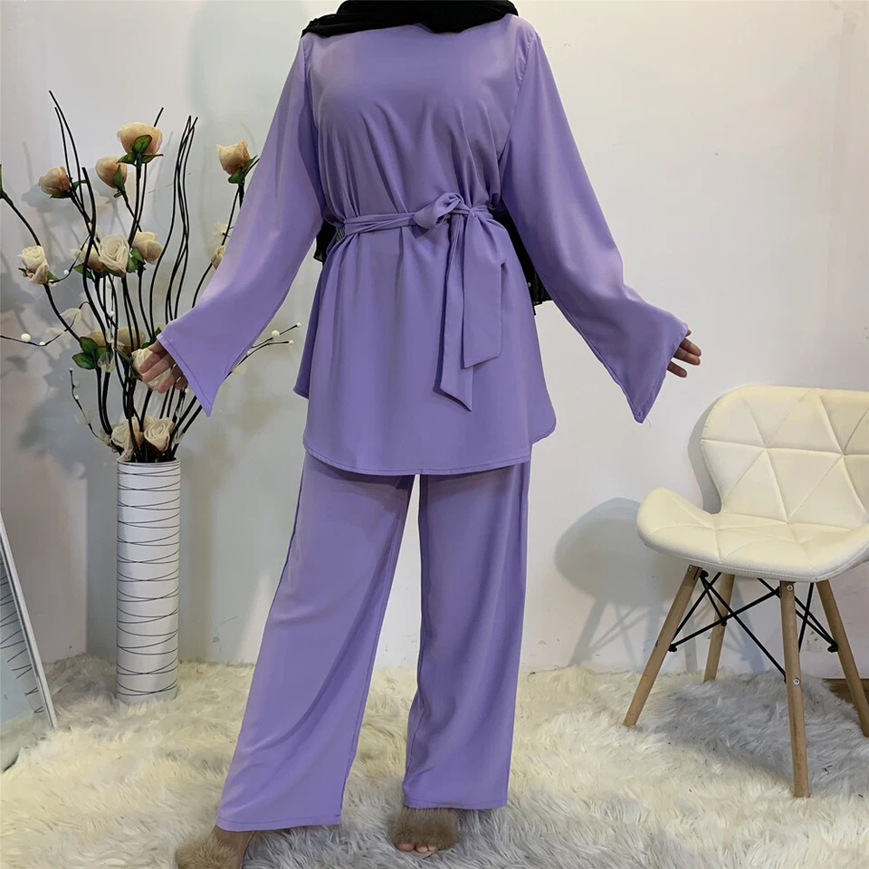 Conjunto informal de dos piezas para mujeres musulmán manga larga Prendas para el torso Blusa Pantalones Islam Ropa Foto 4 de 4