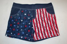 Girls Knit Shorts AMERICAN FLAG DESIGN Lace Overlay POCKETS Elastic L 10-12 PLUS