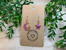 Mismatched Moon and Star Dangle Earrings Celestial Earrings Hypoallergic