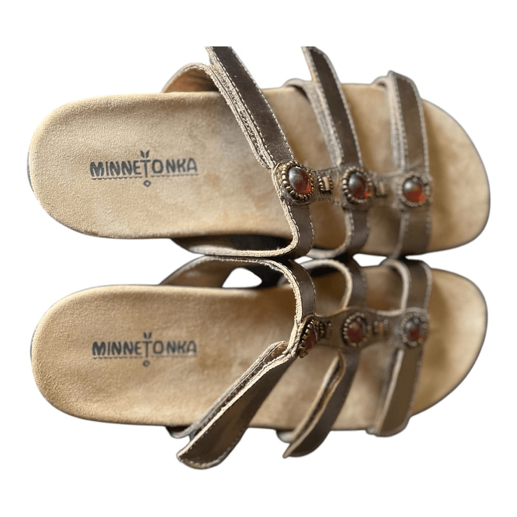 APL Sandali slip on Munnetonka W in pelle di rame taglia 8 usati in ottime condizioni