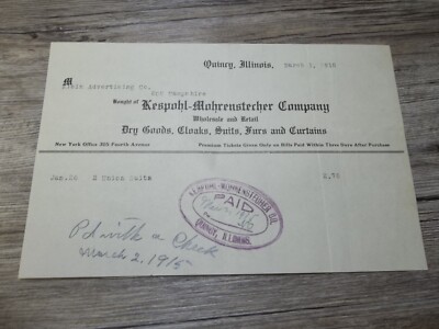 Kespohl-Mohrenstecher Co. letterhead dry goods store Quincy Ill. dated 1916