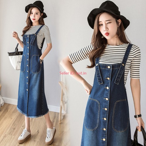 Womens Long Jean Overall Bib Dress 