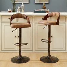 Set of 2 Bar Stool Swivel Adjustable Bar Chair PU Leather Pub Chair White Brown