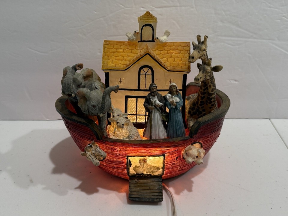 A charming vintage Noah's Ark nightlight figurine that doubles as a glowing sculptural piece — nursery nostalgia at its best.