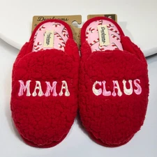 Dearfoams Slippers Womens Size Small Red Embroidered Mama Claus Warm Houseshoes